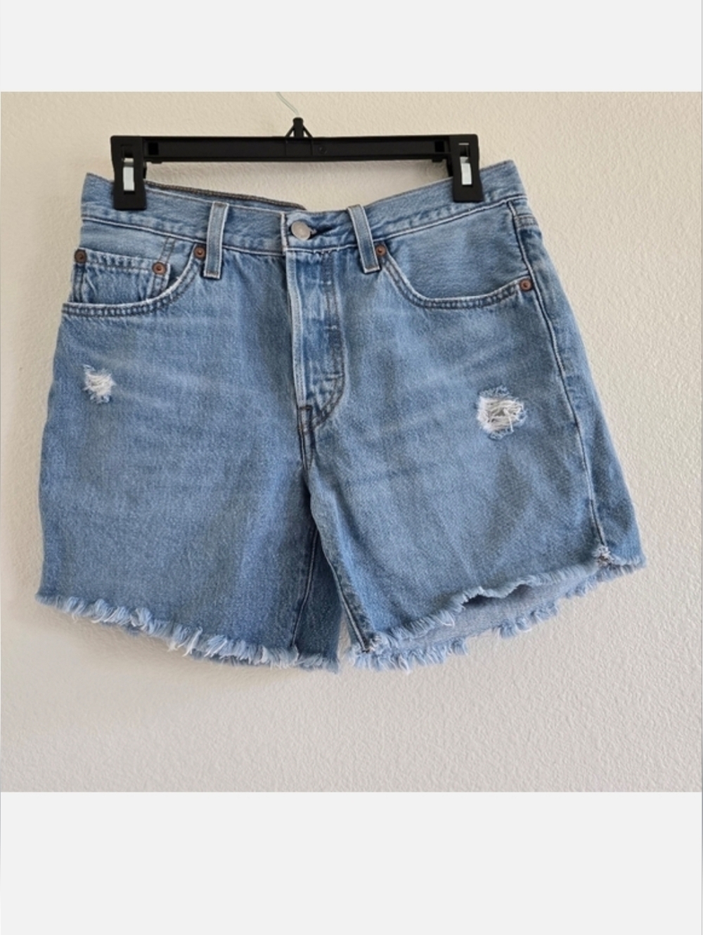 Levi's® Premium 501 Mid Thigh Cutoff High Rise Blue Denim‎ Jean Shorts size 26